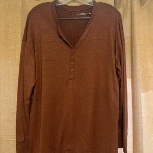 Oversized Burnt Orange Long Sleeve Henley Shirt